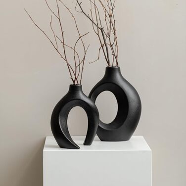 SUKIYPO Ceramic Vase Set - Modern Beige Vases (2-Pack) for Nordic Home Decor, Boho Aesthetic, Living Room, Office, Farmhouse Style