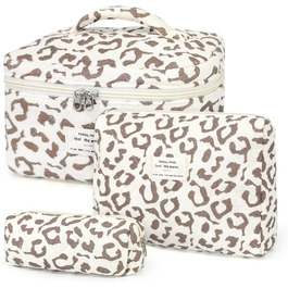 Набір косметичок для жінок: 3 шт. Leopard - велика, середня, маленька | Косметичка для макіяжу, подорожей, організації косметики