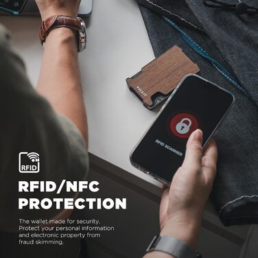 VULKIT: Шкіряне картхолдер з відділенням для грошей, RFID-захистом та Airtag, для чоловіків, Lite-walnut