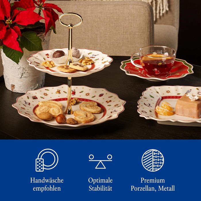 Villeroy & Boch Toy's Delight – міні етажерка для різдвяних солодощів, керамічна підставка для десертів, новорічний декор, преміум порцеляна, ідеально для буфету та подарунка