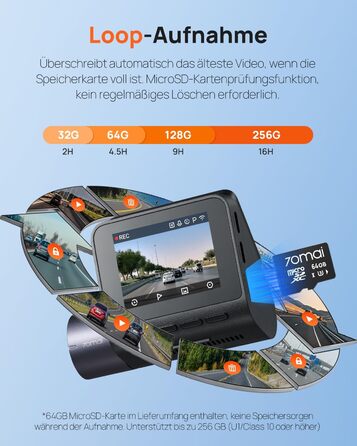 Відеореєстратор 70mai A410 Dual 2.5K + 1080P з GPS, Wi-Fi, HDR, нічним баченням та картою 64GB