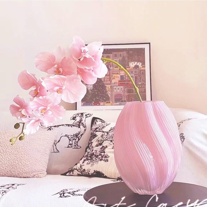 Скляна ваза для квітів, 24 см, сучасний мінімалістичний дизайн, ручної роботи, для дому, офісу, як подарунок (рожева)