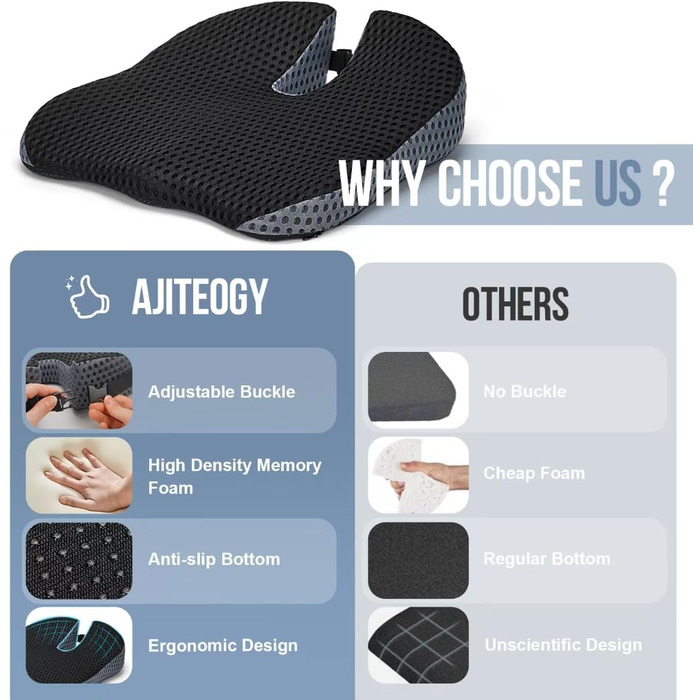 Підвищення для сидіння автомобіля Ajiteogy: ергономічна підставка з memory foam для водія, сумісна з транспортерами