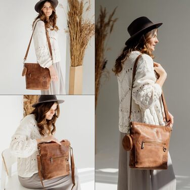 Сумка жіноча через плече Berliner Bags Siena вінтажна шкіряна бежева (Camel) середнього розміру