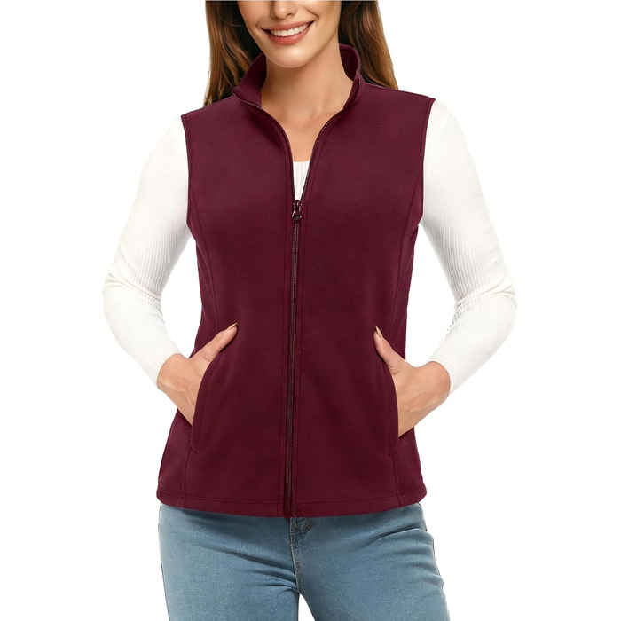 TACVASEN жіноча флісова жилетка для активного відпочинку, без рукавів, тепла жилетка з кишенями на блискавці, спортивна жилетка для жінок, колір: бордовий