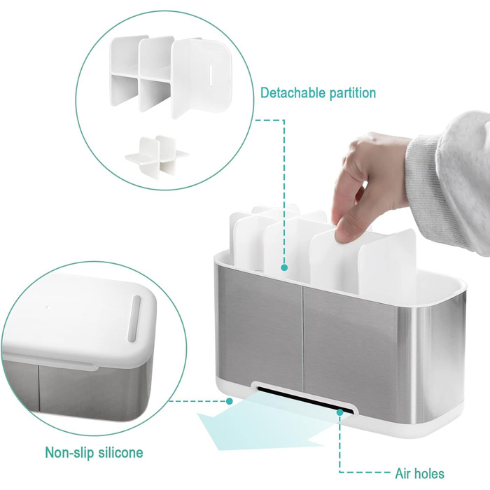 Stainless Steel Toothbrush Holder, Bathroom Electric Toothbrush Holder Organizer, Toothbrush Holder with Non-Slip Bottom, 4 Toothbrush Compartments, Removable for Easy Cleaning (Large)