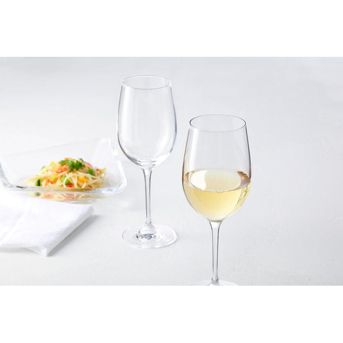LEONARDO HOME Leonardo Hello, White wine goblet with pulled stem, dishwasher-safe wine glasses, 6-piece set, 370 ml, 061447, clear, 6 pieces (1 pack), 6