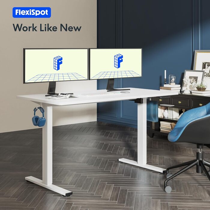 Регульований за висотою стіл FlexiSpot Basic з кабельным органайзером, гачками та суцільною стільницею. Ергономічний стіл для дому та офісу (120x60 см, горіх) з рамою горіх+білий (140 x 80 см, чорний+сірий)
