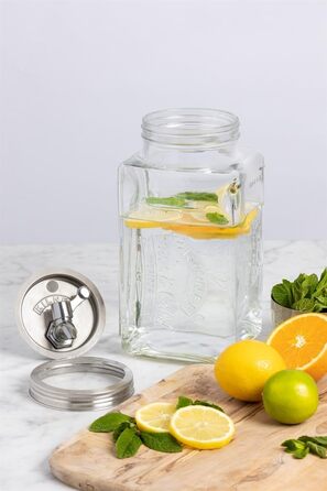 Диспенсер для напоїв KILNER з краном, 3 л, для холодильника, скляний, великий отвір для легкого наповнення