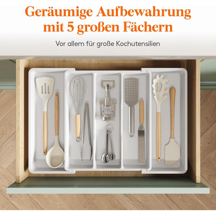 Органайзер для столових приборів Lifewit розсувний для шухляди, 33-57 x 38 x 5 см, білий. Підставка для ножів та виделок, пластик.