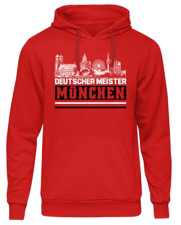 Чоловічий худі UGLYSHIRT München Meister — Спортивний червоний толстовка з капюшоном для фанатів футболу, принт Skyline, розмір M