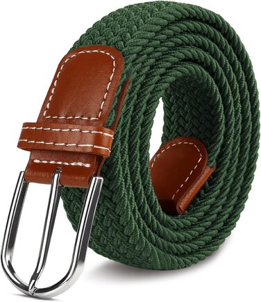 Багатокольоровий тканинний еластичний ремінь для жінок та чоловіків, плетений гольф-ремень, для джинсів, спортивних штанів, темно-зелений для розміру талії 38'-42'