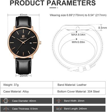 Чоловічий годинник Cheeta: мінімалістичний дизайн, кварцовий механізм, водостійкість 3 ATM, шкіряний ремінець, дата, спортивний стиль, рожеве золото, чорний колір