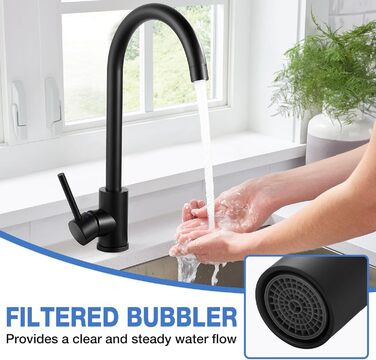 Чорний кухонний змішувач з нержавіючої сталі 304, поворотний вилив, моно-змішувач, стандарт UK, матовий чорний