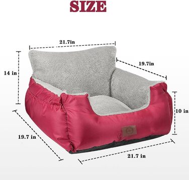 Автокрісло для собак та котів Fareyy - зручне та безпечне автоліжко для маленьких тварин, з підсумком та страхувальним ремінцем, водонепроникне, плюшеве, червоне