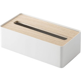 Yamazaki 7730 RIN Tissue Box with Lid, White, Wood/Steel, Minimalist, 26 x 13 x 8.2 cm
