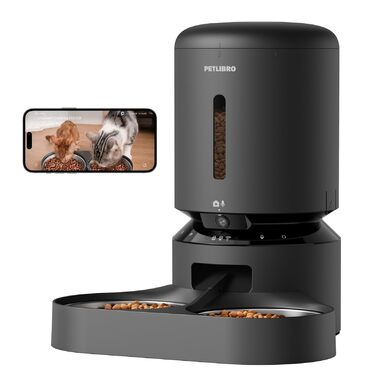 Автомат годування котів PETLIBRO 5L з двома мисками та камерою 1080P, WiFi, нічне бачення, сповіщення про рух та звук, для сухих кормів, чорний