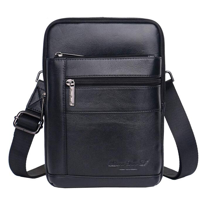 Шкіряна сумка-месенджер через плече Crossbody для чоловіків та жінок, чорна