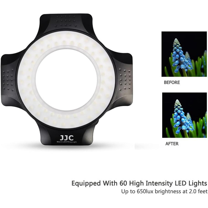 JJC LED кільцевий світловий прилад (кольцевий блиск) для DSLR камер Canon, Sony, Nikon, Olympus, Fuji - 60 LED, дифузор, адаптери 49-67mm
