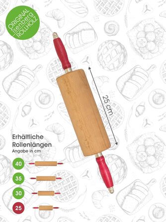 Професійна качалка isenberg® з бука, 25 см, на підшипниках – для тіста, випічки, ролик для розкочування тіста