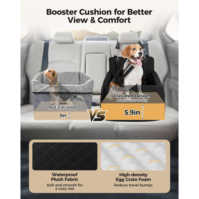 Автокрісло для собак Petcozife - чорний, для собак до 15 кг, знімний, з товстим килимком та 2 страхувальними ременями