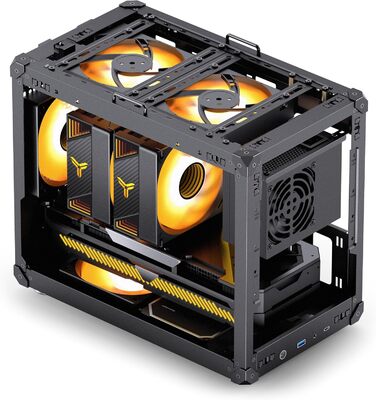 Корпус для ПК Jonsbo C6 MAX чорного кольору – компактний mATX з ручкою, сітчаста передня панель для вентиляції, підтримка відеокарти до 335 мм, кулера ЦП до 170 мм, 5 місць для вентиляторів