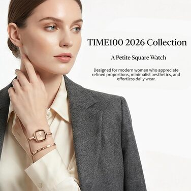 Жіночий набір TIME100: кварцовий годинник у золотисто-сріблястому кольорі, елегантний ланцюжок та браслет, мінімалістичний циферблат, загартоване скло