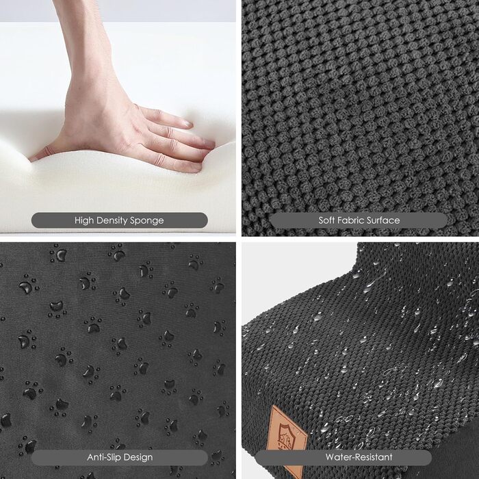Myiosus Dog Stairs, 2 Steps Pet Stairs, Waterproof Dog Steps Made of Sponge, Non-Slip Dog Ramp for Sofa Bed, Washable Cover Dog Stairs, Portable Cat Stairs (Dog Stairs 3 Steps, Black)