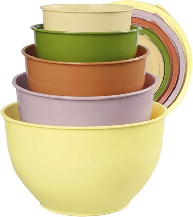 Набір салатниць з кришкою, міски для перемішування з пластику, набір вкладишів для кухні, великий набір місок, сервіровочні тарілки ідеальні для змішування та подачі, BPA-free (Жовтий)