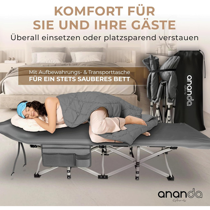 Розкладне ліжко Ananda Goods: туристичне, для кемпінгу, гостьове, з бавовняно-льоновій матраци та постільною білизною 100% бавовна