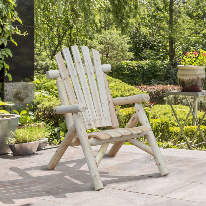 Крісло Adirondack Outsunny, садове крісло, дерев’яне крісло з високою спинкою з підлокітниками, сосна, колір натуральний, 83 x 68 x 101 см | Aosom