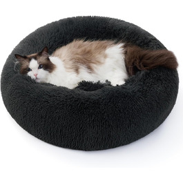 Кругле ліжко для котів та собак BEDSURE, Ø 50 см, плюшеве, кругле, темно-сіре. Підходить для котів та собак маленьких та середніх порід. Розміри: 50x50x13 см