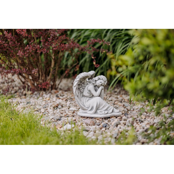gartendekoparadies.de Sleeping Angel, Stone Figure H. 25 cm, 6 kg, Grey, frost-proof made of cast stone for outdoor use