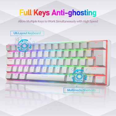 Ігровий комплект клавіатури та миші MK21: RGB механічна клавіатура 60% (62 клавіші), миша 6400 DPI, килимок для миші. Сумісність з PS4, Xbox, PC. Чорний/Blue Switch (White)