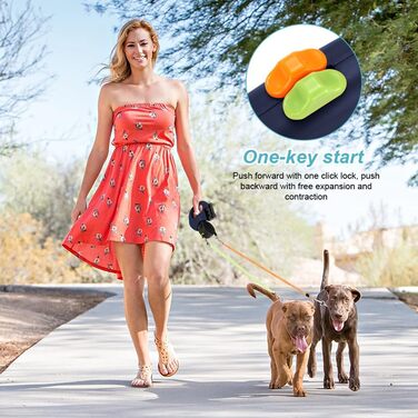 Рулетка для собак з подвійною лінією CRWEOM – для 2 собак, з LED-підсвічуванням, поворотним механізмом 360° та ергономічною ручкою (Блакитний)