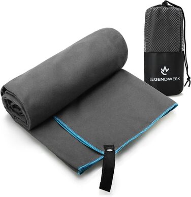 Рушник мікрофібри Legendwerk® 160x80 см – швидковисихаючий, компактний – для подорожей, фітнесу, міста та відпочинку на природі – легкий, стильний, з сумкою та петлею для підвішування, сірий, 1 шт.