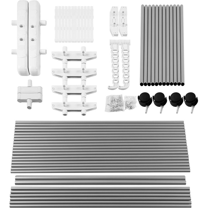 Foldable stainless steel clothes rack with wheels, portable, for indoor and outdoor use, white/gray