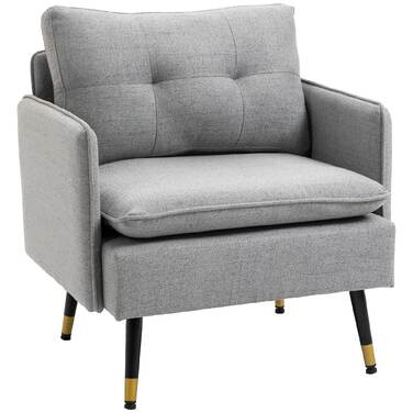HOMCOM Single Armchair, Upholstered Armchair, Linen-Look Accent Chair, Lounge Chair with Cushion, Armrest Chair with Steel Legs, Supports up to 120 kg | Aosom