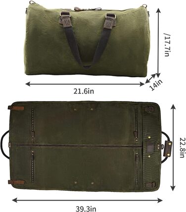 Сумка-чохол для одягу 2-в-1 Canvas Leder American Casual (Віск, Армійсько-зелений) для подорожей та бізнес-поїздок з плечовим ременем