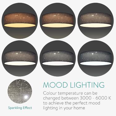 Navaris LED Ceiling Light - Dimmable Color Temperature Change Remote Control - 22W Starry Sky - Living Room Lamp Bedroom Ceiling Lamp Children's Room Lamp Ceiling (32cm, Light Grey)