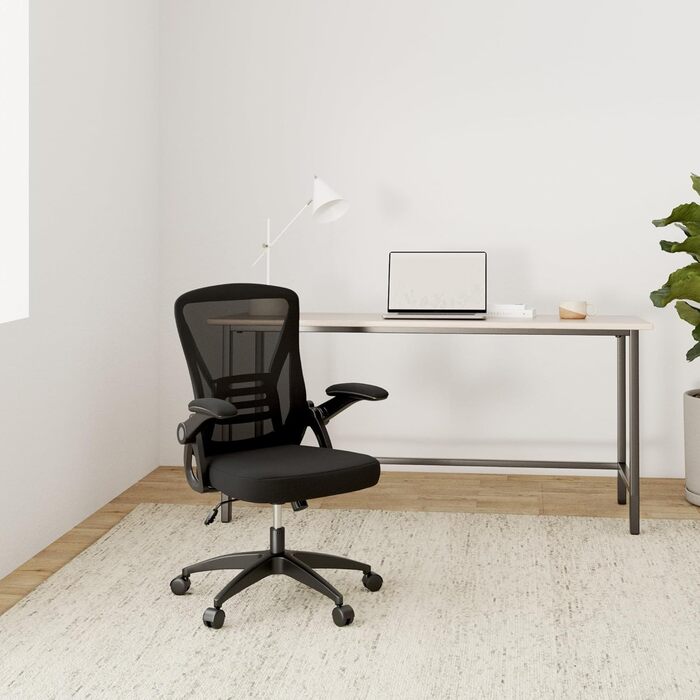 Офісний стіл з підтримкою попереку Rattantree, ергономічний, регульовані підлокітники, регульована висота, поворотний, дихаюча спинка, чорний, без підголівника