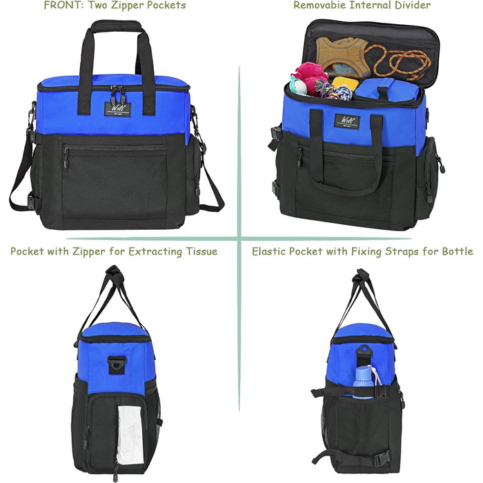 Сумка для собак Wolt: подорожі та аксесуари. З двома складними мисками, 2 контейнерами для корму та підставкою (Блакитна)