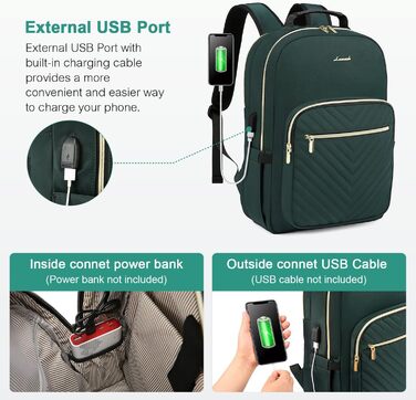 LOVEVOOK Рюкзак для жінок, великий, 15.6 дюймів, для ноутбука, водонепроникний, шкільний, для дівчаток-підлітків, чорний, елегантний, для роботи, для школи, університету, подорожей, 15.6' (17.3 дюймів, темно-зелений)
