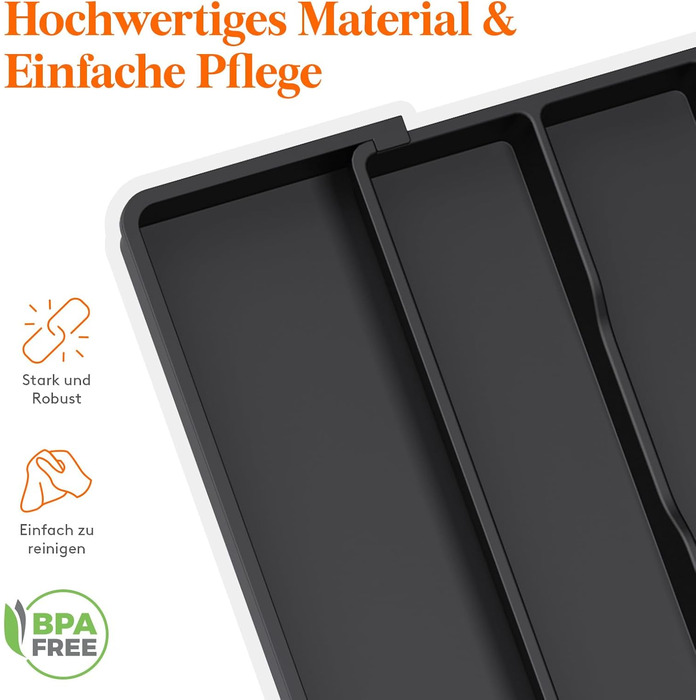 Органайзер для столових приборів Lifewit в шухляду, розширюваний 38-57 см, чорний, пластик, 28-44.5 x 35 x 4 см