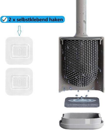 Силіконова щітка для унітазу Klobürste сірого кольору з кріпленням на стіну без свердління, швидковисихаючий тримач, настінний комплект