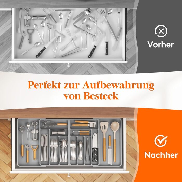 Органайзер для столових приборів Lifewit в шухляду, регульований (54.1-91.4 см x 43 см), 11-13 відділень, пластиковий, для ножів, виделок, ложок