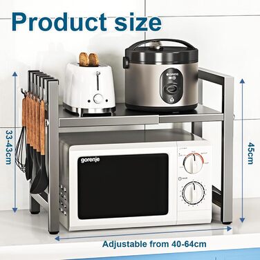 Настільний органайзер для мікрохвильової печі з 6 гачками, регульована висота та ширина, металевий, для кухні, спецій та кухонного приладдя