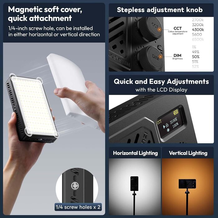 ULANZI P40 Bi-Color LED відеосвітло: портативне, 40W, з акумулятором 5000mAh, CRI96+, 2700K-6500K, для фото- та відеозйомки