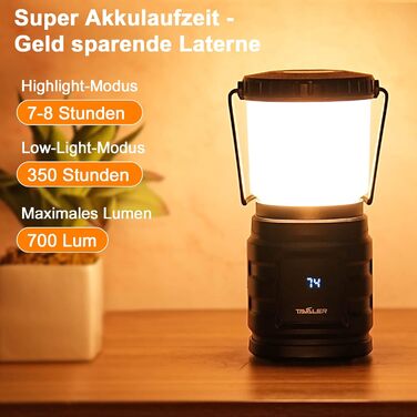 Tavaler Camping Lantern 8000 mAh Battery USB C Rechargeable Camping Lamp with LED Battery Level Display Screen Camping Light IP65 Waterproof Camp Light for Hiking, Outdoor, Emergency, Power Bank