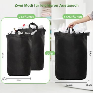 BIMVER Контейнер для збору пляшок 160 л, з 2 XL і 1 XXL внутрішніми сумками, складний бамбуковий органайзер для зберігання тари, чорний, з отвором для пляшок